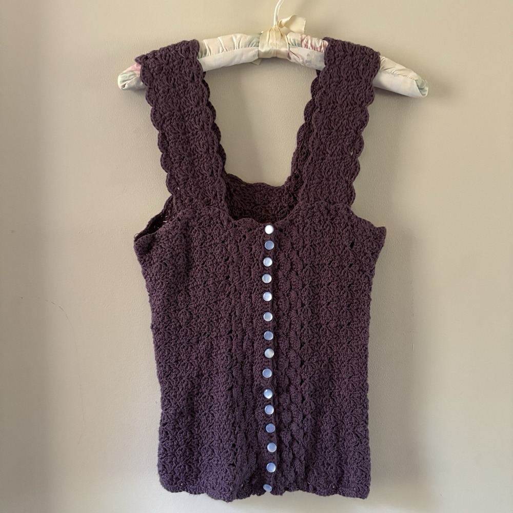 Handmade Crochet Purple Sleeveless Camisole Top Women S Square Neck Boho with